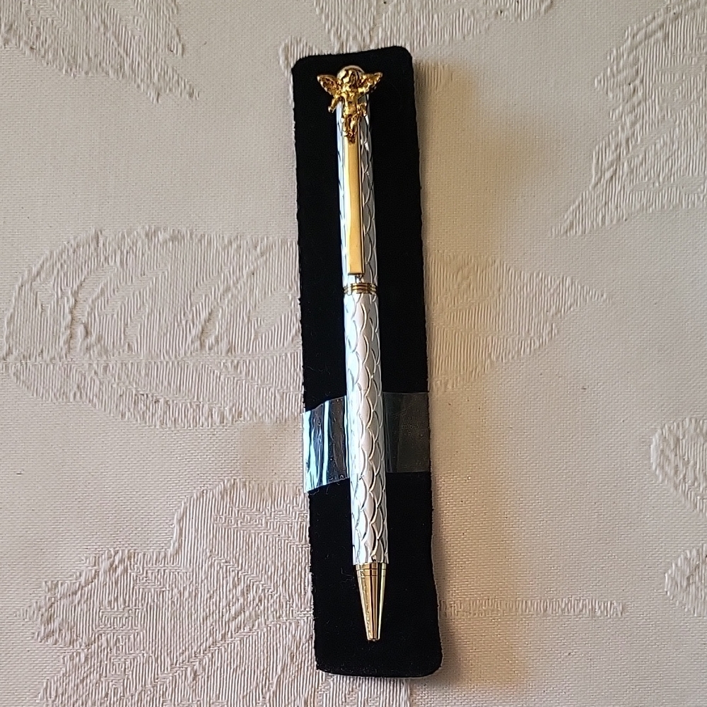 Elegant Gold & Silver Sparkling Pen with Angel Topper